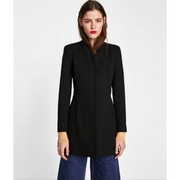 Zara Collection Long Sleeve Blazer Jacket Women Medium Black Snap Button Pockets - Picture 1 of 12